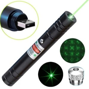Laser pointer verde 100 mW cu incarcare prin USB si 5 capete 3D - Img 7