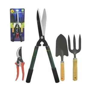 Set 4 unelte pentru gradinarit cu maner din lemn
