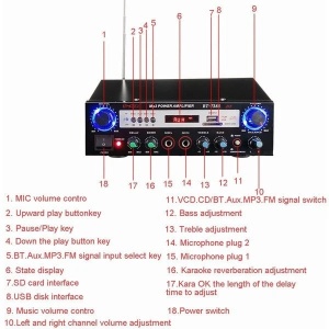 Amplificator audio tip statie BT-7388 cu Bluetooth, suport Card SD si port USB - Img 2