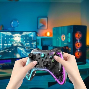 Controller de jocuri Wireless Lehuai LH-3 transparent cu lumina RGB - Img 2