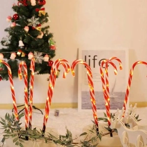 Decoratiune luminoasa pentru Craciun cu 5 Acadele Baston prin incarcare solara - Img 2