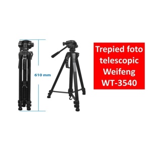 Trepied foto telescopic Weifeng WT-3540 cu 2 bule de nivel - Img 4