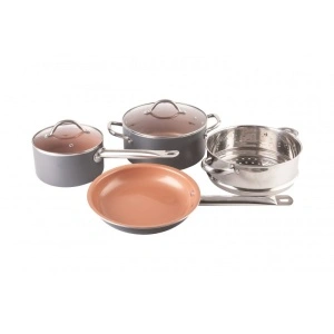 Set 6 piese cu 3 vase din aluminiu, invelis antiaderent cu ceramica si titan