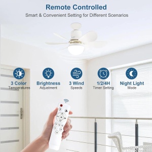 Ventilator de tavan cu LED 30W, Montaj E27/E26 tip Bec control de la distanta - Img 3