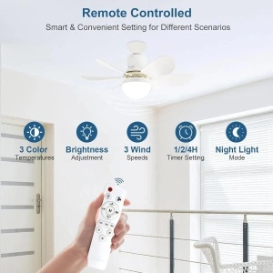 Ventilator de tavan cu LED 30W, Montaj E27/E26 tip Bec control de la distanta - Img 3