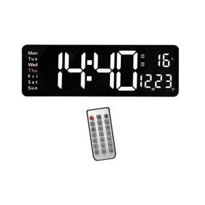 Ceas digital de perete ecran mare cu afisaj Alb si telecomanda - Img 1