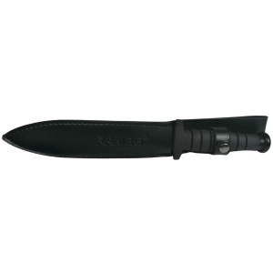 Cutit-Sting tip baioneta Rambo VI cu doua taisuri, maner cauciuc + teaca - Img 2