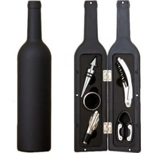 Set cadou 5 accesorii pentru vin cu 6 piese si cutie in forma de sticla