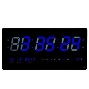 Ceas digital de perete cu temperatura si data, LED-uri culoare albastra JH4622 - Img 1