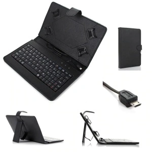 Husa piele ecologica pentru tablete 10 inch cu tastatura micro USB, culoare negru - Img 2