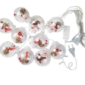 Instalatie pentru craciun tip globuri cu LED si figurine Mos Craciun, 10 globuri - Img 2