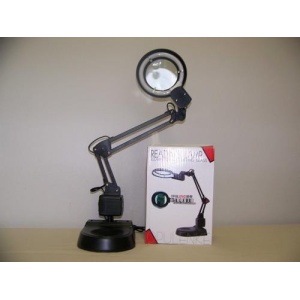 Lampa de birou metalica cu neon circular si lupa pentru electronisti
