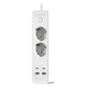 Prelungitor JORTAN cu 2 prize, 2 porturi USB si 2 Type C, lungime 2 metri