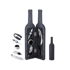 Set cadou accesorii si desfacator pentru vin in cutie de lemn - Img 2