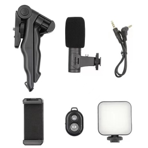 Set pentru vloguri 4 in 1 cu microfon, lampa LED, trepied si suport de telefon - Img 4