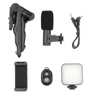 Set pentru vloguri 4 in 1 cu microfon, lampa LED, trepied si suport de telefon - Img 4