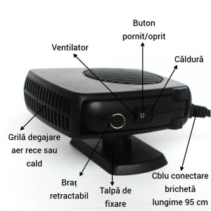 Aeroterma auto 12V cu aer cald sau rece 200W, Auto Heater Fan - Img 4