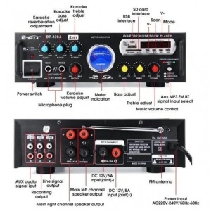 Amplificator audio cu Bluetooth BT-339A de tip statie 2x30W ideal pentru Karaoke - Img 4