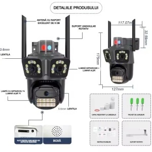 Camera de supraveghere Tripla 15MP 8K prin WiFi cu Audio si Alarma - Img 2