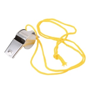 Fluier din metal cu snur in cutie, pentru petreceri sau suporteri