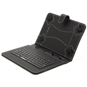 Husa piele ecologica pentru tablete 10 inch cu tastatura micro USB, culoare negru