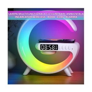 Lampa Smart LED RGB si difuzor cu Bluetooth, incarcator wireless - Img 3