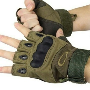 Manusi tactice cu protectie militara fara degete, OAKLEY Half Finger maro - Img 4