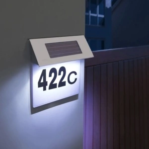 Numar de casa din inox cu iluminare LEDuri si alimentare solara