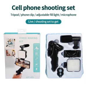 Set pentru vloguri 4 in 1 cu microfon, lampa LED, trepied si suport de telefon - Img 5