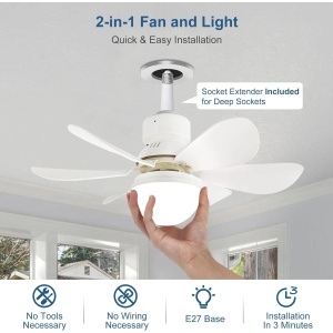 Ventilator de tavan cu LED 30W, Montaj E27/E26 tip Bec control de la distanta - Img 4