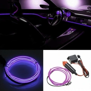Banda neon decorativa auto pentru interior, 2 metri culoarea Mov - Img 2