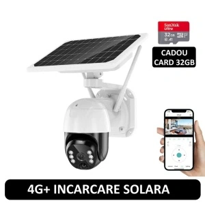 Camera de supraveghere PTZ inteligenta cu panou solar si conexiune 4G SIM