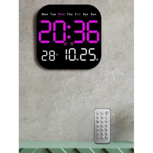 Ceas digital de perete si birou cu telecomanda, afisaj LED temperatura si alarma - Img 4