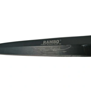 Cutit-Sting tip baioneta Rambo VI cu doua taisuri, maner cauciuc + teaca - Img 5