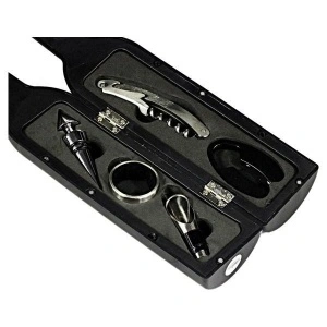 Set cadou 5 accesorii pentru vin cu 6 piese si cutie in forma de sticla - Img 2