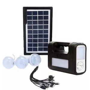 Kit solar portabil GDLITE GD-8017 cu lanterne LED, 3 becuri si intrare USB