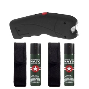 Pachet electrosoc TW 309, 2.5 mil V, si doua sprayuri paralizante NATO cu propulsie jet