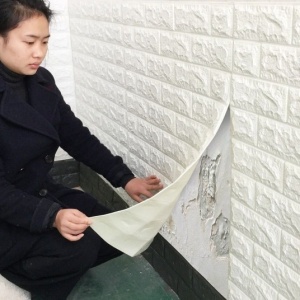 Tapet autoadeziv 3D Alb design perete modern caramida in relief pentru interior - Img 2