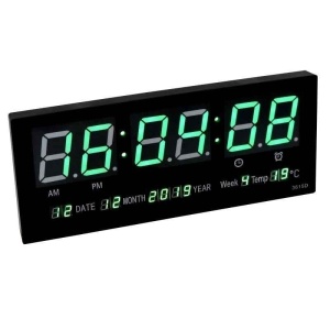 Ceas digital de perete cu afisaj termometru, calendar si LED verde - Img 1