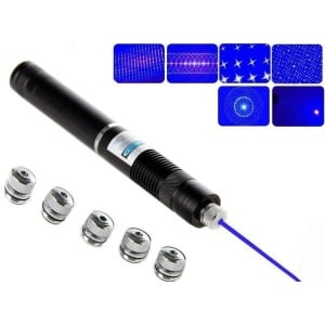 Laser albastru pointer 50000 mW, cu 2 acumulatori si 5 capete 3D - Img 1
