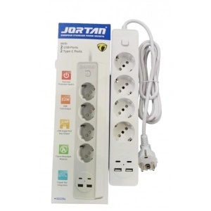 Prelungitor JORTAN cu 4 prize, 2 porturi USB si 2 Type C