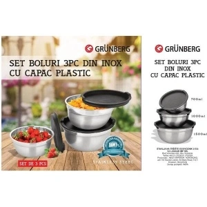 Set 3 caserole din inox cu capace din plastic,Grunberg GR2429 - Img 6