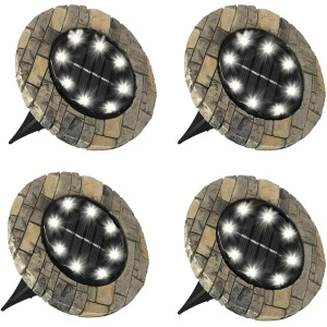 Set 4 lampi solare cu aspect de piatra cu 8 LED-uri si senzor de lumina
