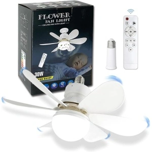 Ventilator de tavan cu LED 30W, Montaj E27/E26 tip Bec control de la distanta