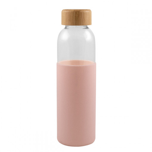 Бутилка за вода от стъкло 500мл с Бамбукова капачка GIN Розова