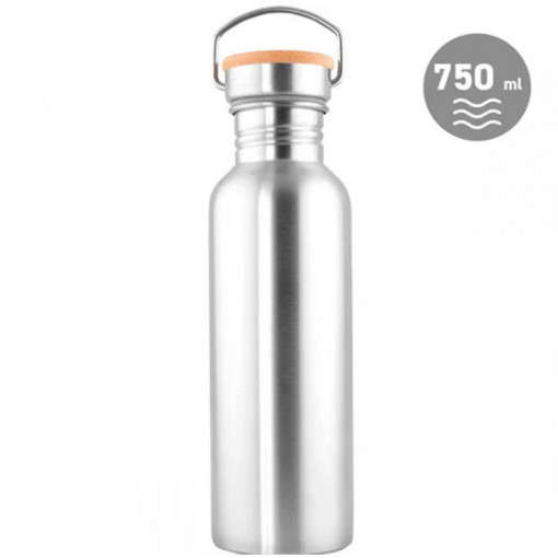 Бутилка за вода 750мл Неръждаема стомана капачка от бамбук | Beecollection.bg