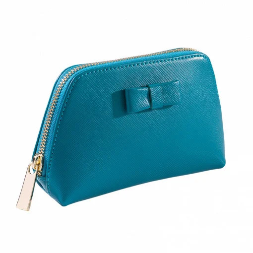 Kозметична чанта кожа Saffiano Lilly Turquoise - Img 1