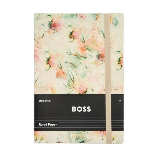 Луксозен тефтер с ластик Hugo Boss - A5 Tie-dye Flower Cream