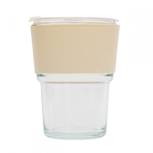 Стъклена чаша с капак VIGO 350 мл, бежова