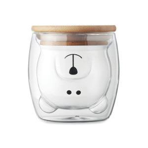 Двустенна боросиликатна чаша с бамбуков капак - BEAR SMILE - Img 5